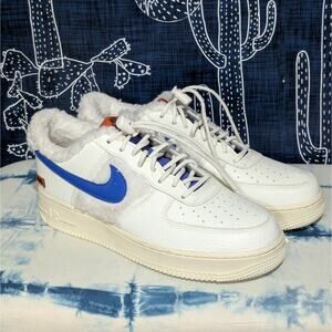 Nike Air Force 1 Low '07 Sherpa Fleece Sneakers White Blue Women's 11 / M 9.5